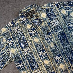 U.S. Expedition USE Mens Large Blue Tropical Batik Cotton Button Down Shirt L